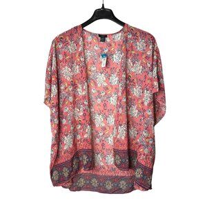 Rue21+ Sheer Floral Kimono Open Front Top Size 1X/2X Multicolor Polyester New